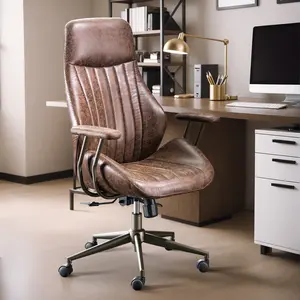 XIZZI  Home Office Chair with Adjustable Lumbar Support  Breathable PU Leather, 6 Silent Wheels High Back Executive Swivel Chair for All-Day Comfort - Mid-Century Modern Design