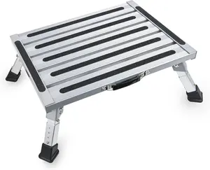 Nilight RV Step Stool Aluminum Folding Platform Steps 19x14.5 RV Steps 4 Levels Adjustable Step Stool with Anti-Slip Surface Rubber Feet Handle Supports Up to 500lbs for Camper Travel Trailer, Silver