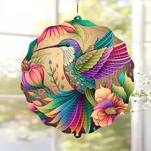 1 PC 8in/12in 3D Colorful Hummingbird Stainless Steel 360 Degree Rotating Wind Chime, Suitable For Garden Lawn Decoration, Outdoor Porch Garden Grass Window Living Room Decoration, Holiday Gift For Relatives, Friends And Colleagues