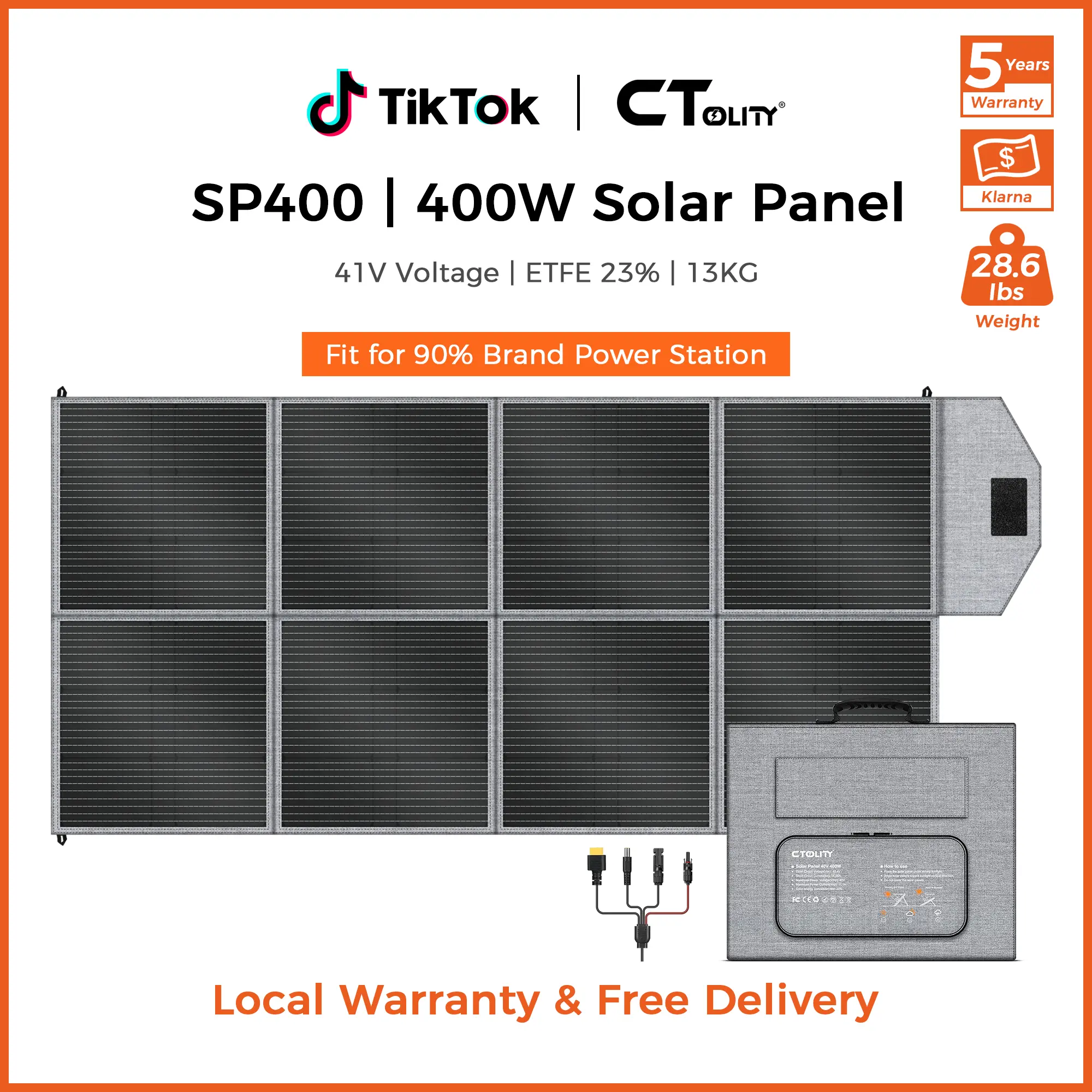 [Summerfinds]CTOLITY SP400 400W Foldable Solar Panel 41V 10A High-Efficiency 22% Portable Solar Charger with Adjustable Kickstand for RV Camping Power Station