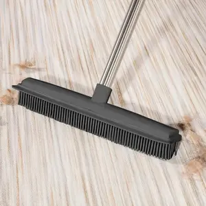 Adjustable Rubber Squeegee Broom with Absorbent Edges, Long Handle Sweeper for Pet Hair, Kitchen Garden Patio Window Cleaning Supplies