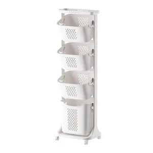 4-Tier Rolling Laundry Hamper Sorter, White Home Organizer Storage Cart with Removable Baskets and Wheels for Dirty Clothes Organization