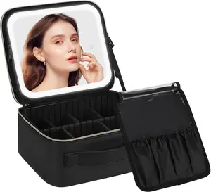 Travel Makeup Case Large for Women & Makeup Artists - Essential Large Capacity Cosmetic Bag with Mirror for Easy Packing & Unpacking.     [Portable Makeup Bag]   [Valentine's Day Gifts]