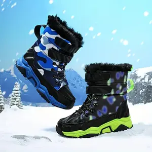New[Warm Winter Snow Boots] Warm & Durable Boys' Winter Snow Boots |         Camo Camouflage Design, Non-Slip TPR Sole, Round Toe, Fabric/PU Upper - Blue/Green Camo & Black/Grey Patterns for Outdoor Winter Activities (Youth Sizes)