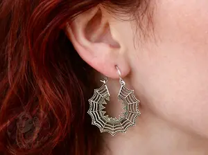 Silver Brass Spiderweb Hanger Earrings – Suitable for Standard Piercings or Stretched Ears