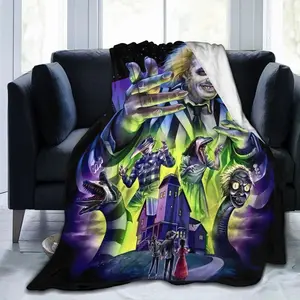 Beetlejuice Halloween Pattern Printed Flannel Blanket, Multi-purpose, a must-have for indoor and outdoor use all year round, 50x40 inches. warm breathable comfort ideal decorative gift
