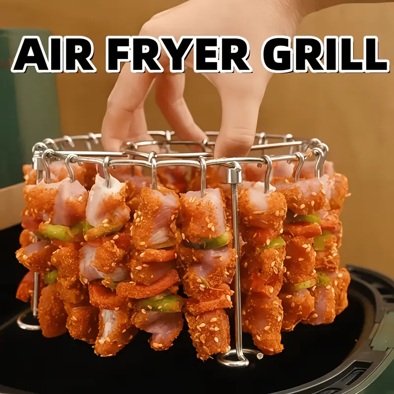 304 Stainless Steel Vertical Grill Rack+ 24 Skewers, Suitable for 3QT-6QT Air Fryer Ovens, Essential for Kitchen And Outdoor Grilling, Heats Evenly And Prevents Burning, Ideal for Grilling Meat And Vegetables