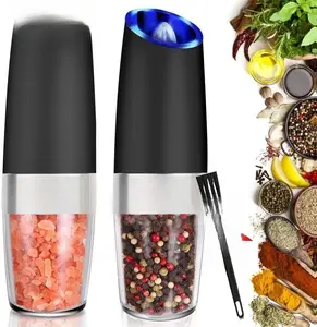 Gravity Electric Grinder set of 2,Automatic Pepper and Salt Mill Grinder with Blue LED LIGHT,Electric Pepper Mill with Adjustable Coarseness,Refillable,salt and pepper shaker,pepper grinder