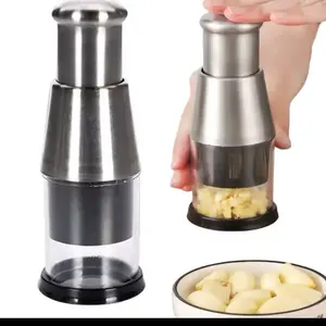 Manual Garlic Chopper & Onion Masher - Stainless Steel Handheld Food Chopper Slicer for Vegetables, Herbs, Nuts - Effortless Operation, Compact Design, Dishwasher-Safe, Rust-Resistant, Mess-Free Cooking