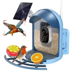 Smart Bird Feeder with 2K Camera, Solar Powered Wireless Birds House with APP Control, Night Vision, Motion Detection Alerts, IP66 Outdoor Birdfeeder for Backyard Garden Bird Watching,Blue
