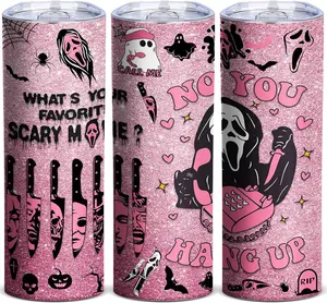 TUMBTU Ghostface 20Oz Skinny Tumbler for Women Girls Spooky Vibes 20Oz Horror Scary Face Theme Decor Insulated Cup with Lid Vacuum Stainless Steel Coffee Mug Stemless Pink Cup (Pack of 1)