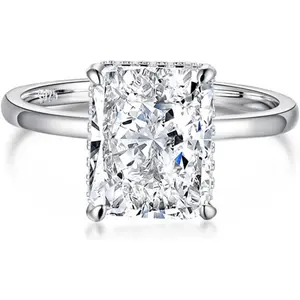 4CT Radiant Cut Engagement Rings , D Color VVS1 Solitaire Wedding Rings, 18K White Yellow Gold Plated 925 Sterling Silver Promise Ring  princess cut halorings
