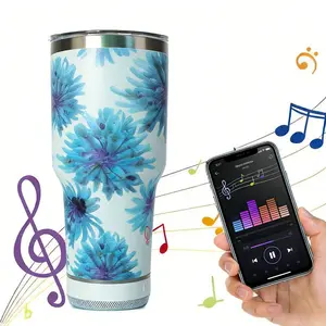 30 Oz Insulated Cup with Bluetooth-compatible Speaker, 900ML Hail Cup for Hot and Cold Drinks, Rechargeable Detachable Speaker Included