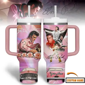 [ On Sale 45% ] Retro Legends Elvi P Tumbler 20oz 40oz With Handle, Rock And Roll Tumbler, Insulated Cup Fan Drinkware Gift, Gift for fan