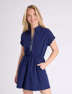 WOVEN HALF ZIP POLO DRESS