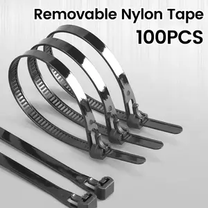100pcs Retractable Nylon Zip Tie Straps, Reusable Self-Locking Plastic Fasteners, Durable Secure Clips