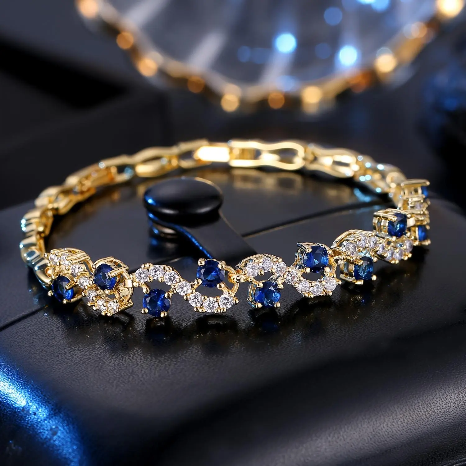 Bangle Golden Opulent Adorned with Premium Synthetic Zirconia, Ideal for Everyday Use And Presenting As a Gift