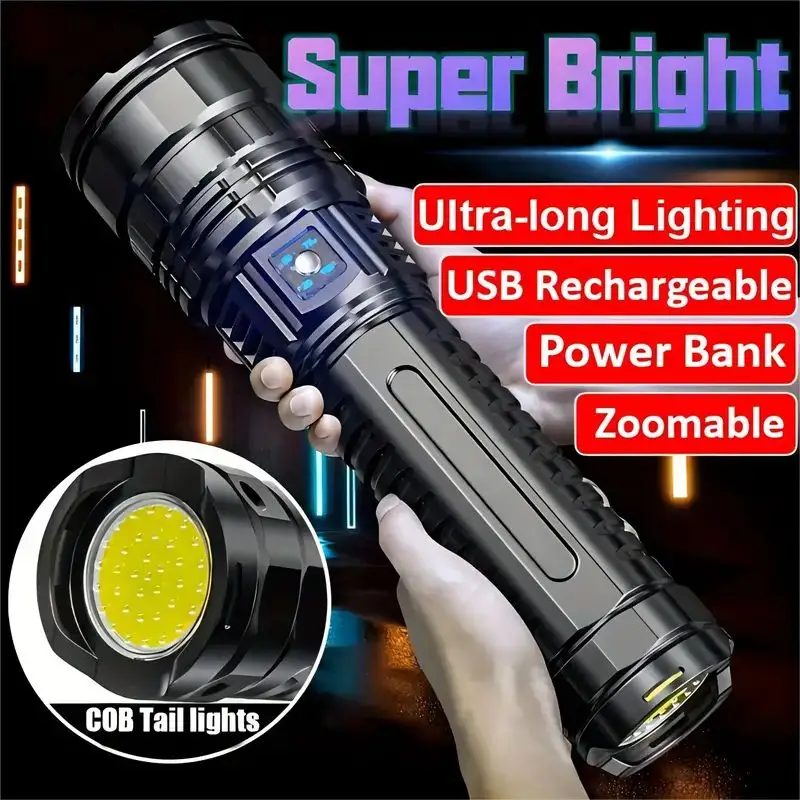 1pc Rechargeable LED Flashlights, With 5 Lighting Modes, Long Lasting Powerful Handheld Bright Flashlight For Emergencies Camping, Rescue, Hunting, In