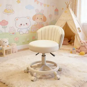 Makeup Stool, Cream Style Swivel Vanity Stool, Girls' Bedroom Rolling Chair, Closet Computer Chair, Nail Salon Stool, Smooth Mute Wheels, Home Beauty Office Nail Essential