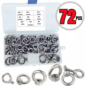 304 Stainless Steel Lifting Eye Nut Hoist Ring Nut Round Nut Swivel Ring Nut JIS1168 Japanese-style Eye Bolt Ring Bolt Stainless Steel Rigging Eye Nut/Screw Ring Eye Bolt Ring Hook Nut Screw 72-Piece Set M3 M4 M5 M6 Ring Bolt Nut Lifting Accessories
