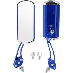 Motorcycle Rear View Mirrors Bar End Side Mirrors Mount Aluminum Alloy Metal Blue Adjustable M8/M10 Square Shape