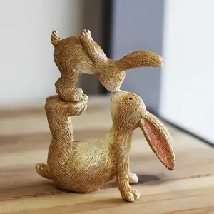 Everyday Nook022 Charming Double Rabbit Easter Sculpture  Affectionate Interaction Design, Warm Resin Home Decor for Indoor or Outdoor Use, Perfect Holiday Gift for Easter or Any Occasion