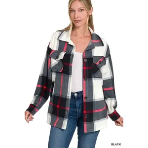 Zenana Oversized Plaid Fleece Shacket