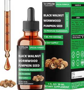 15in1 Black Walnut Liquid Drops with Wormwood, Pumpkin Seed, Oregano, Garlic, Soursop, Berberine, Shilajit,Ceylon Cinnamon, Turmeric & More - 30 Days Supply - 1FL Oz