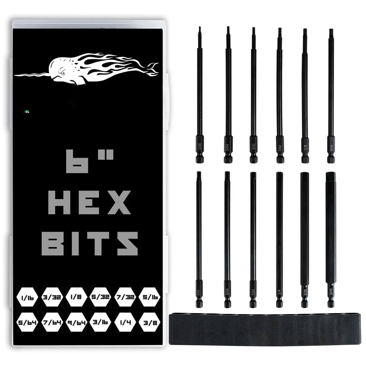 6" Long Allen Hex Bit Set (12 Pack of Drill Bits with Case) 6 Inch Allen Key Hex Bits in The Following SAE Sizes 1/16" 5/64", 3/32", 7/64", 1/8", 9/64", 5/32", 3/16", 7/32", 1/4", 5/16", 3/8
