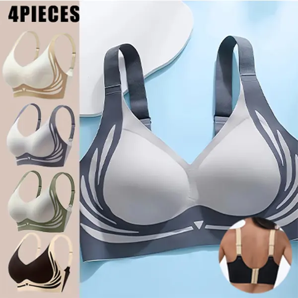 4-piece set:  color-block, back buckle, adjustable, push-up, seamless, wireless, comfortable, bra