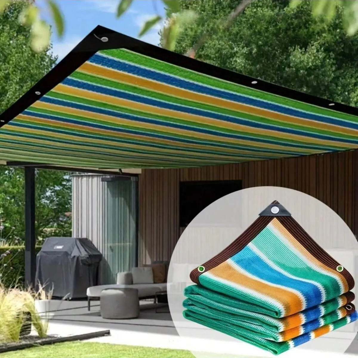 1pc High-Density Breathable Colorful Striped Sun Shade Net - Durable Plastic Outdoor Shading Fabric for Patio, Picnic, Carport, Garden, Balcony, and Corridor Cooling Canopy Outdoor Sun Shades For Patio Outdoor Patio Sunshade Sunshades For Patio
