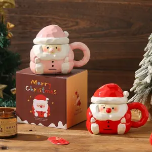 400ML Christmas Ceramic Santa Mug with Lid, 3D Cute Coffee Cup, Microwave Safe, Gift Box Included, Perfect Holiday Gift