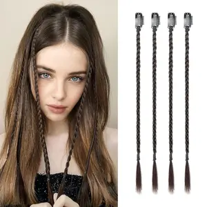 4 count Braid in Hair Extension 14 Inch Clip in Braid Extensions for Women Synthetic Hairpieces for Daily Use Party Styling (Black Brown)