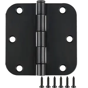 Flush-mounted Rounded Matte Black Door Hinge, 3.5-inch Inner Type, Flat Iron Double-fold Door Hinge, Easy To Install, Standard Hinge, Adjustable Door Hinge, Suitable for Bedroom Interior Doors, Home Door and Window Hinges
