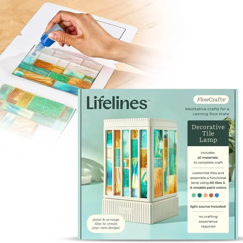 DIY Tile Lamp Kit – Customizable Light with 60 Tiles, Paints & LED – Flowcrafts Sensory Craft for Teens & Adults