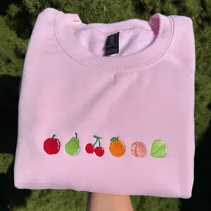Island Fruits Embroidered Sweatshirt Tops Long Sleeve