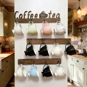 3-Piece Coffee Cup Wall Mount Rack Set, Includes 12 Heavy-Duty Hooks & Metal Coffee Sign, Rust-Resistant Tea Cup Holder for Home Decor, Wall Mounted Storage
