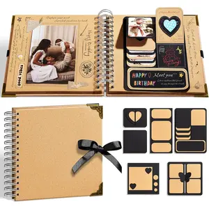 8x8 Scrapbook Kit, Photo Album DIY Scrapbook with 40 Pages Thick 250gsm Kraft Paper, Metal Corner Protectors, 3D Interactive Elements & Glue Pen for Weddin