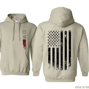 Men's Distressed USA Flag Hoodie - Classic, Long Sleeve, Stylish Soft Polyester, Bold Grunge-Style American Flag Print, Patriotic Streetwear for Independence Day, Menswear Graphic Top