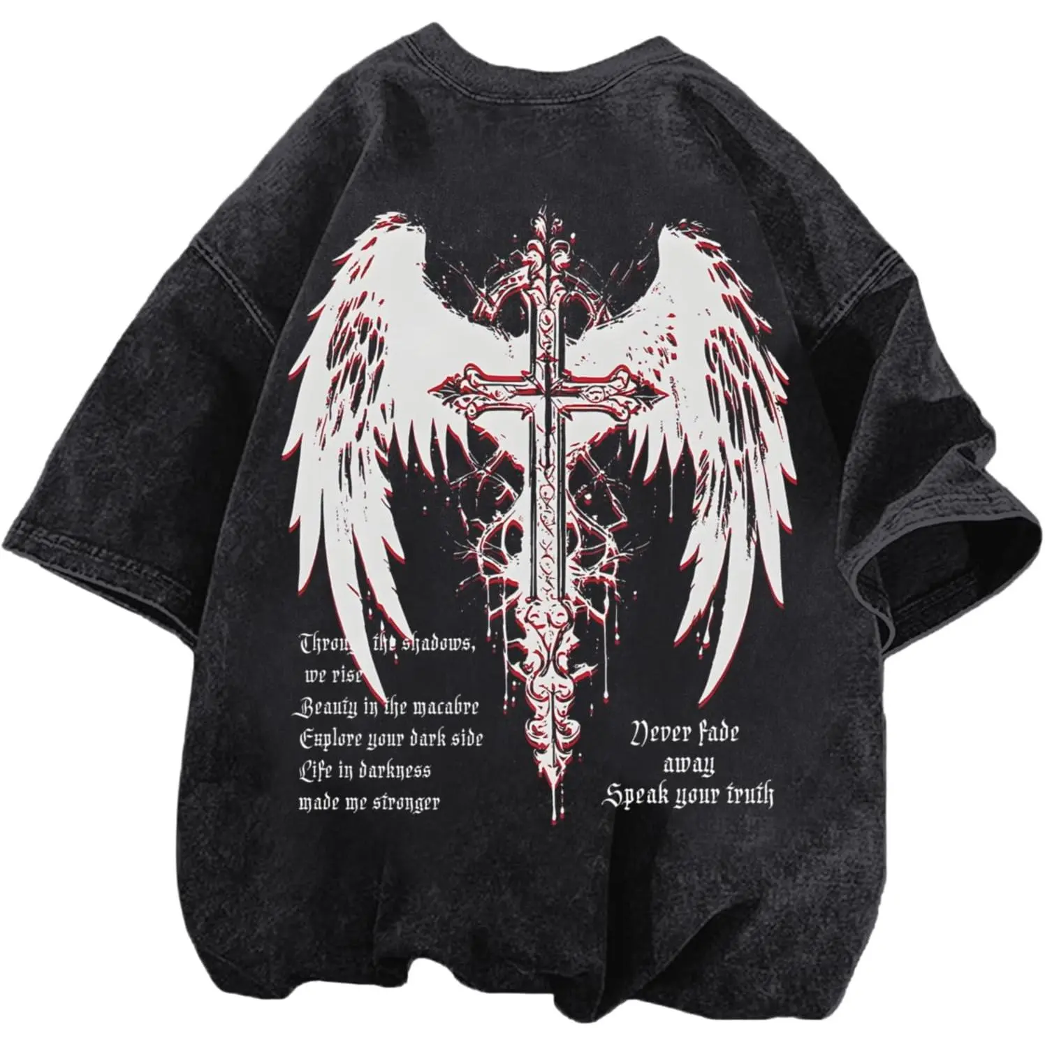 Vintage Goth Punk Shirts for Men Grunge Streetwear Oversized Tshirts Gothic Cross Y2k Graphic Tees Wash T Shirt