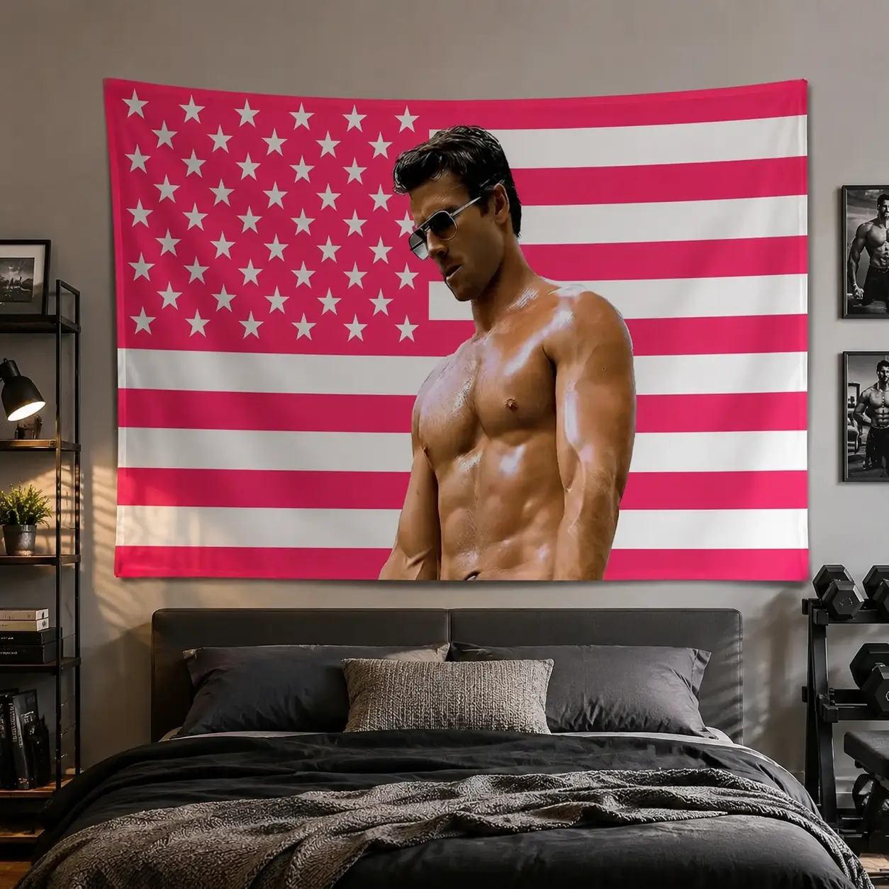 Glen Powell Pink Wall Tapestry American Flag -Glen Powell USA Cowboy Twisters Movie USFlag, , Not My FirstTornado USA Flag,i Love Glen Powell and His CuteDog Fan Gift Tapestries father's day gifts,gifts boyfriend,gifts for girl adults,gifts under 100
