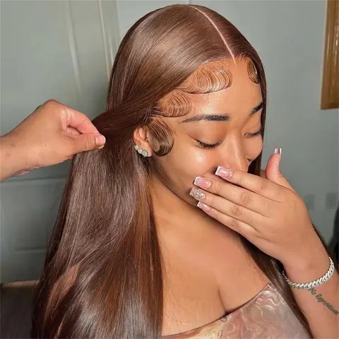 Bling Hair Straight Chocolate Brown Wig Brazilian Remy Human Hair 13x4 13x6 HD Transparent Lace Front Wig Pre plucked 4x4 Lace Closure Wig For Women Natural Hairline 30 Inch 180% Density TikTokShopBlackFriday