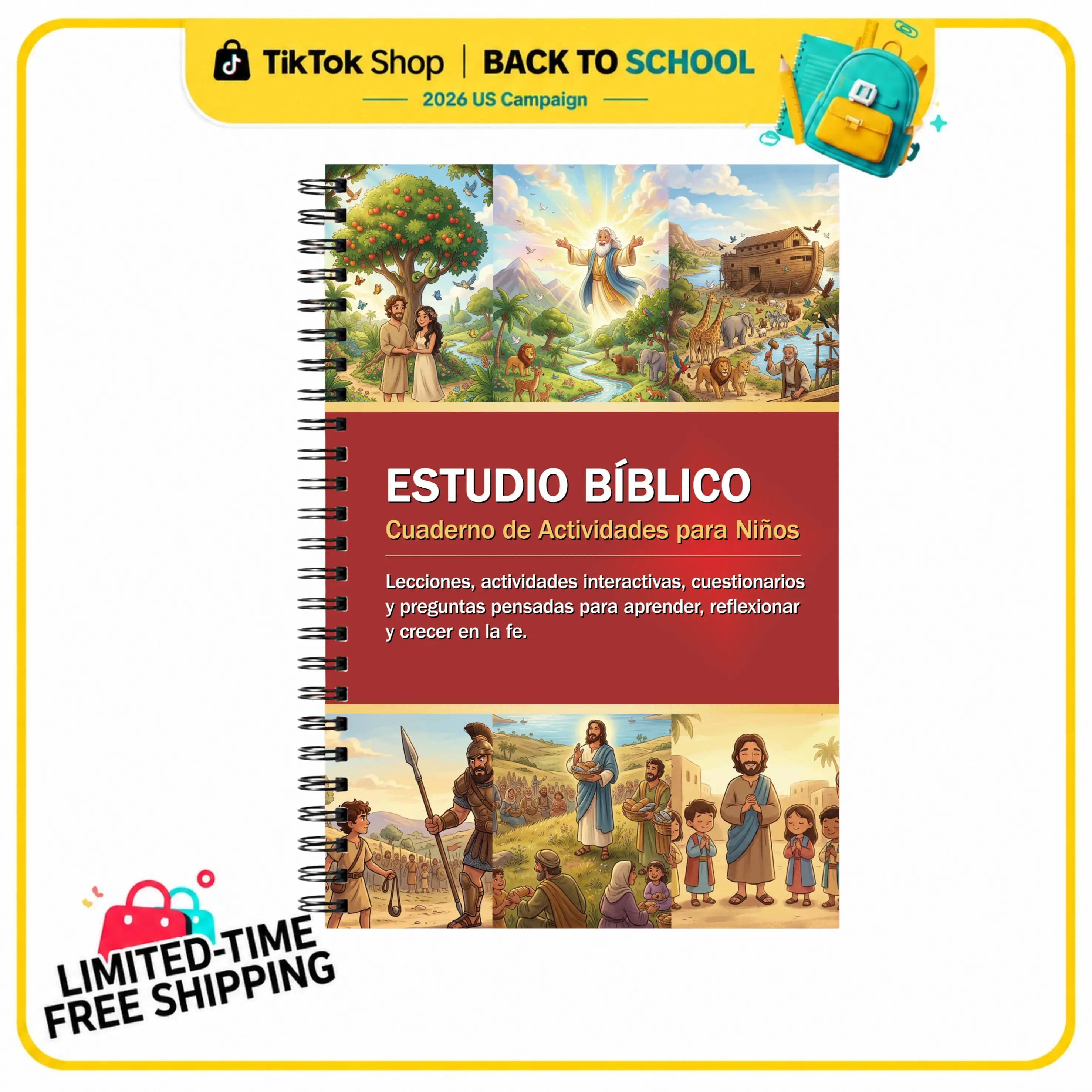 [Back To School]Prycken ESTUDIO BÍBLICO para Niños | Lecciones bíblicas, actividades interactivas, preguntas y reflexiones para aprender, fortalecer la fe y crecer con Dios.  Limited-Time Shipping Included