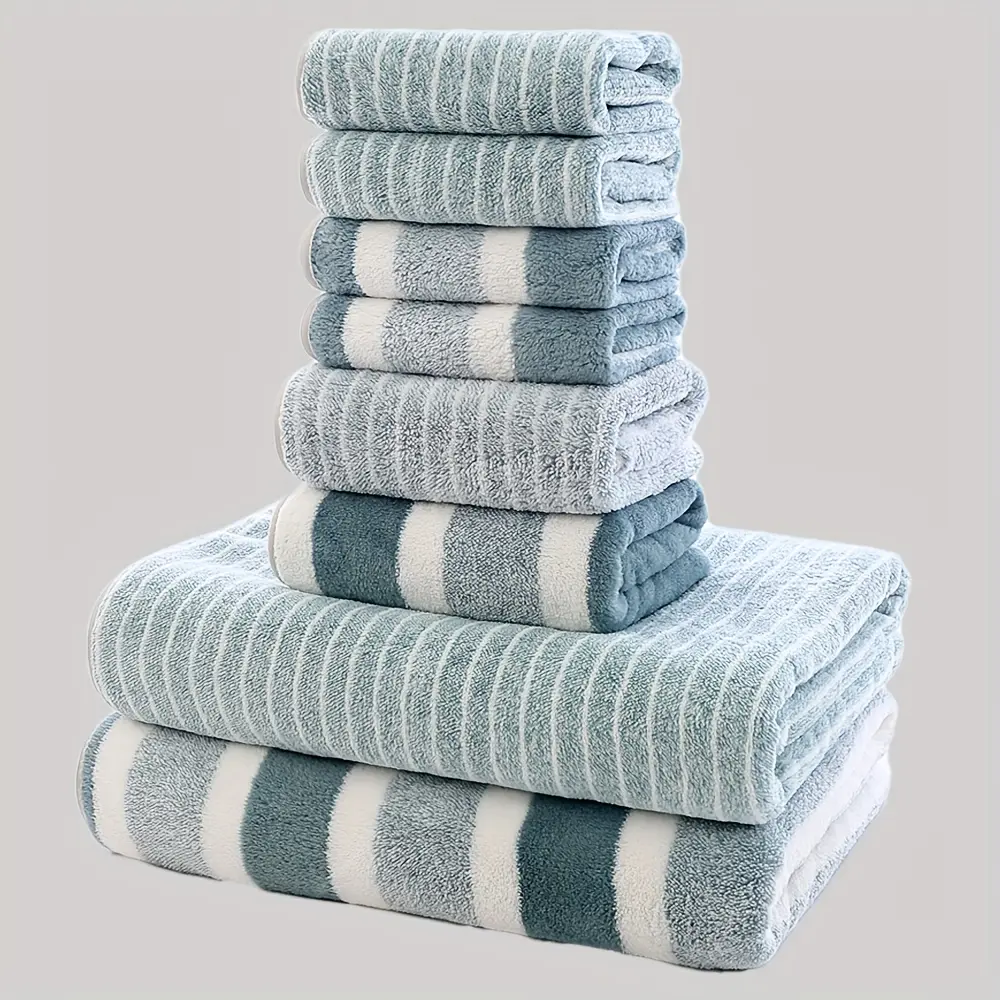 Striped Bathroom Towel Set with Bath, Hand & Face Towels - Soft Super Absorbent Towels for Home, Hotel or Salon