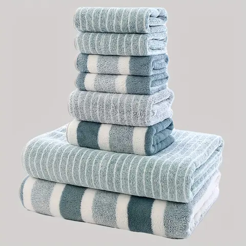 Striped Bathroom Towel Set with Bath, Hand, Face & - Soft for Home, Hotel or Salon, Towel Sets for Bathroom