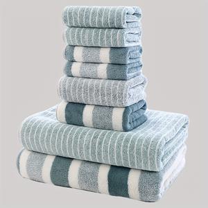 striped pattern bathroom towel set, 1 set bath towel & hand towel & face towel, soft absorbent towel for home bathroom hotel salon,  bathroom accessories