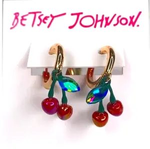 BETSEY JOHNSON XOXO CHERRIES AND BLING HOOP EARRINGS