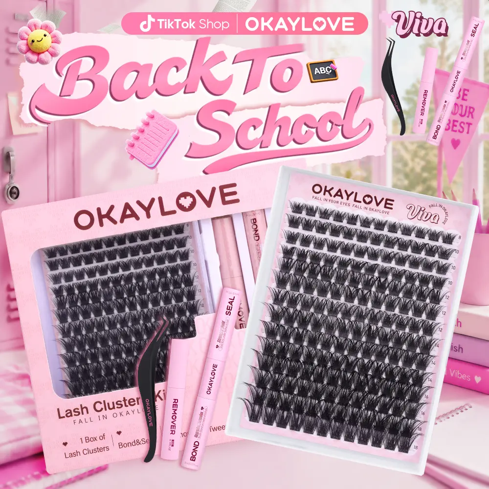 OKAYLOVE Viva Lash Clusters Kit Volume Lash Extension Kit Lightweight Lash Cluster with Waterproof Long-lasting Lash Bond and Seal,Tweezers and Remover for DIY Eyelash at Home Easily,  Makeup Girl Gifts #backtoschool #sohochic