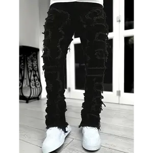 Men's Hip Hop Jeans Straight Leg Street Fashion Stretch Patch Denim Straight Leg Pants skinny jeans