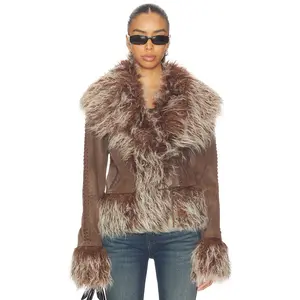 Jaded London Mongolian Faux Fur Jacket in Brown